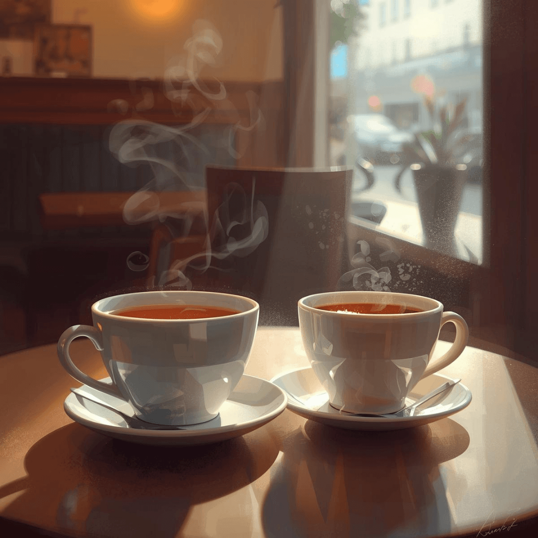 Two cups of tea on a wooden table